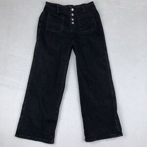 Women’s High Waist Button Fly Jeans Wide Leg Cropped Black Sz 10 Y2K Unbranded